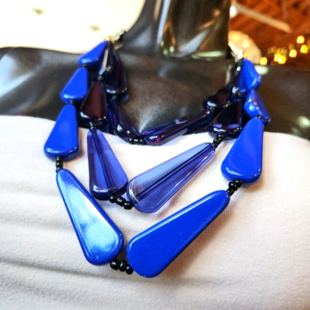Deep Blue Multi-Strand Resin Statement Necklace ๐ - Picture 1 of 16
